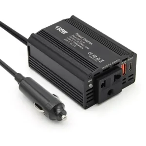 Invertor de Putere Auto Techstar® 150W - 12V DC la 220V AC, cu Porturi USB-C si USB-A pentru Incarcare Rapida Retur ușor