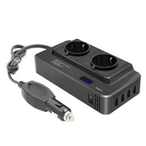 Invertor de tensiune portabil de la priza auto 12V la priza dubla EU 230V, 4 porturi USB, afisaj digital, 400 W Nu rata