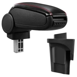 Ieftin Cotiera Auto pentru Seat Leon cu Compartiment pentru Depozitare, Reglabila, Imitatie Piele, Negru cu Cusatura Rosie