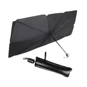 Parasolar auto pliabil tip umbrela, Negru\\/Argintiu, 145 x 79 cm Promoție