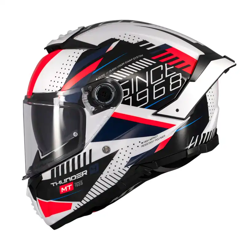 Preț mic Casca integrala pentru scuter – motocicleta MT Thunder 4 SV Luminence A7 alb/rosu/albastru lucios (ochelari soare integrati) – tip viziera: MT-V-28B XXXL (65/66cm)