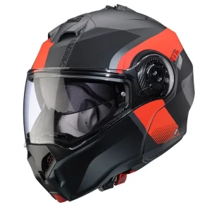 Lichidare de stoc Casca modulabila (flip-up) Caberg model Duke Evo SV Indy L2 gun metal (titanium)/rosu fluor/negru mat Pinlock ready – lentila Pinlock inclusa M (57/58cm)