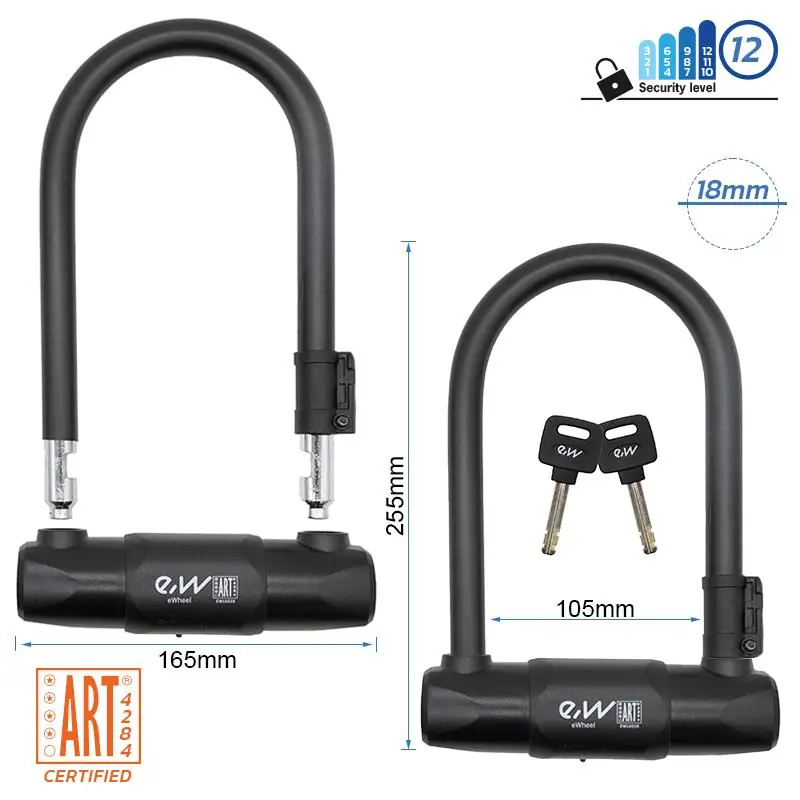 Cel mai bun preț Încuietoare anti – furt, trotineta electrică, în U, cu cheie, 25,5 cm, EWLK028, negru | Motorevolution
