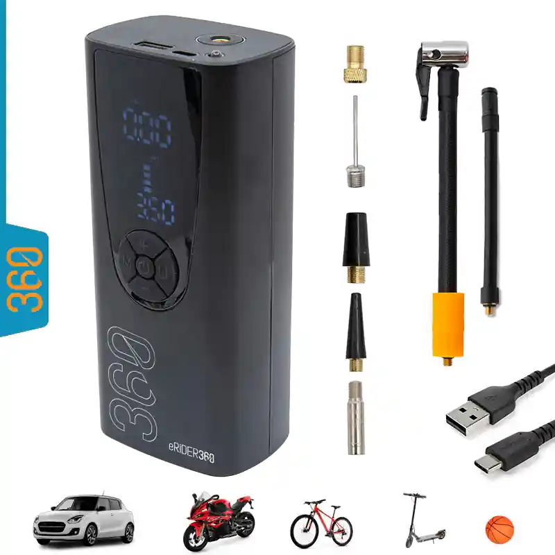 Mini compresor cu funcție Power Bank pentru bicicletă, trotinetă, scuter și auto | Motorevolution Preț promoțional