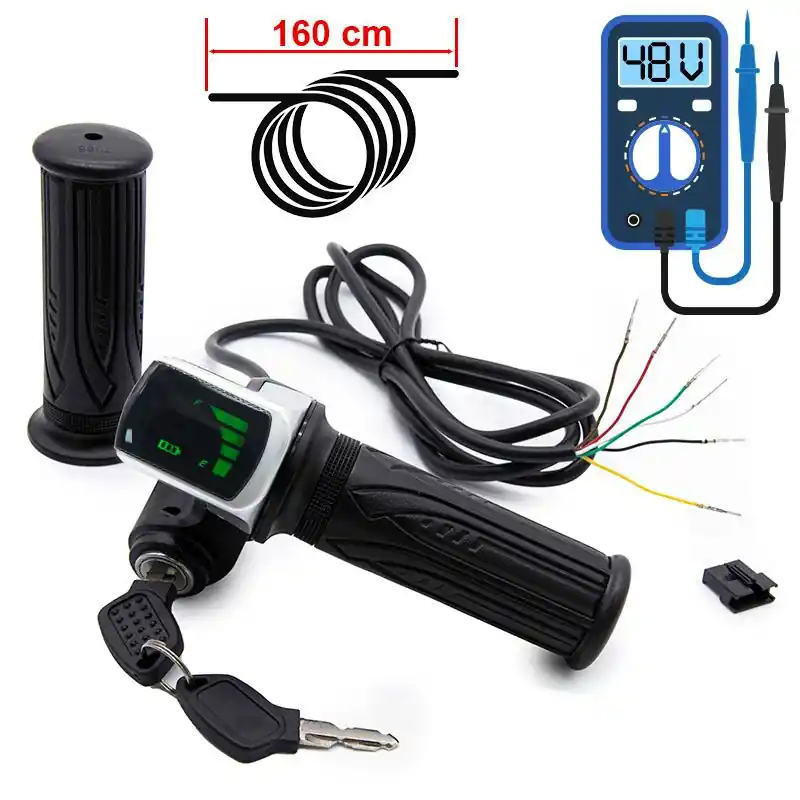 Plată sigură Mâner de accelerație cu indicator de baterie (48 V) și un conector SM cu cheie
