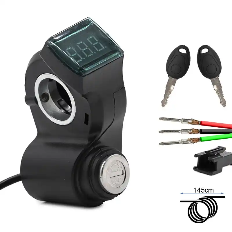 Reducere de preț Cheie de contact trotineta electrica cu voltmetru – cablu lungime 1,5 m cu Conector trotineta electrica SM 3P