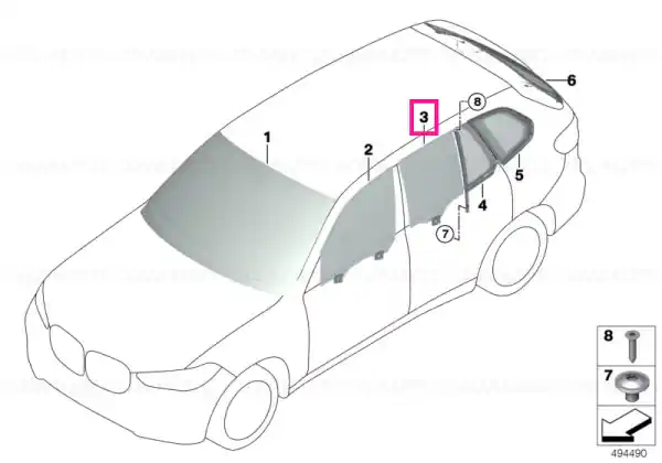 Comandă acum Side window, door, rear right VSG-SSG - BMW
