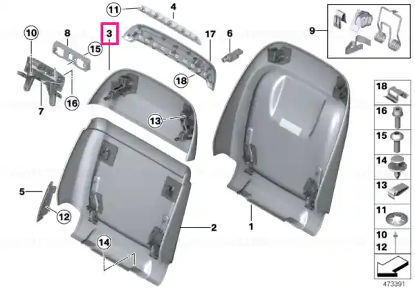Rear section, Comfort seat, upper SCHWARZ - BMW Reducere extra