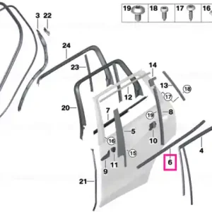 Window well strip, outer, door, rear rgt GLANZSCHWARZ - BMW Preț mic