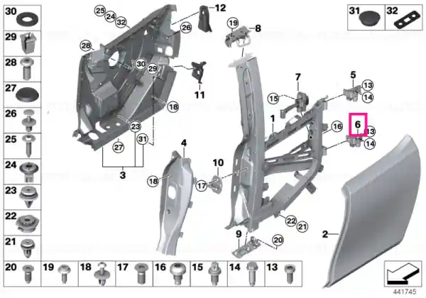 Right lower rear door hinge - BMW Preț redus