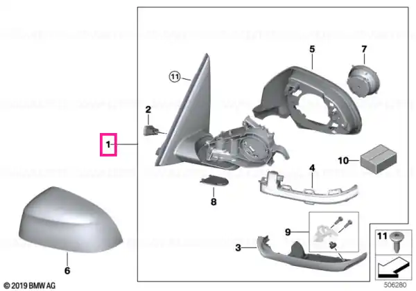 Reducere specială Heated outside mirror, memory bus, left SHADOW-LINE - BMW