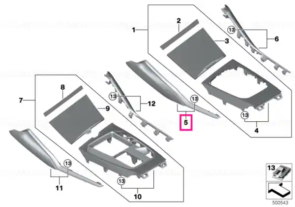 Center console trim, driver, accent chr. SCHWARZ - BMW Expediere rapidă