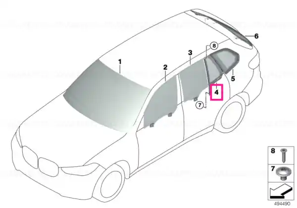 Retur gratuit Side window, fixed, door, rear right SSG-VSG - BMW