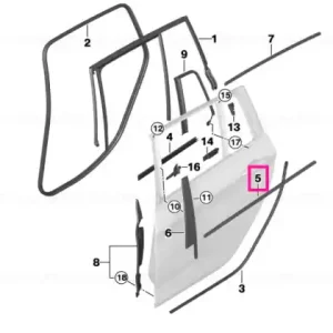Window well strip, outer, door, rear rgt GLANZSCHWARZ - BMW Premium