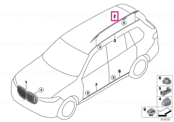 Roof rails, silver burnished, left - BMW Reducere extra