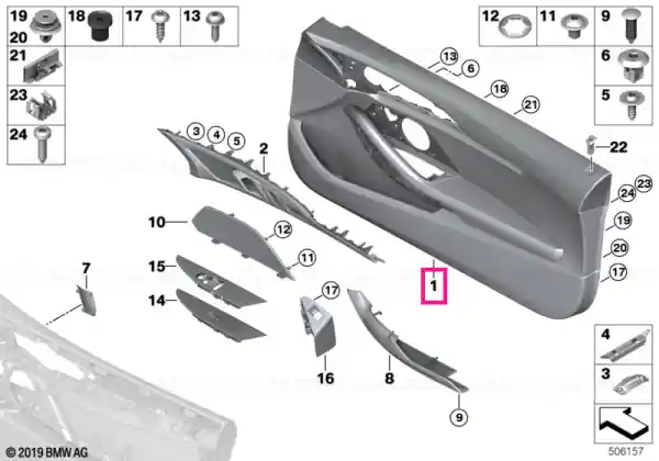 Retur gratuit Door trim panel left ELFENBEINWEISS - BMW