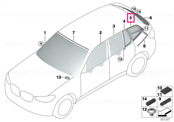 Reducere Geam lateral fix, stanga spate, sticla securizata (SSG) - BMW iX3 G08, X3 G01 F97 M