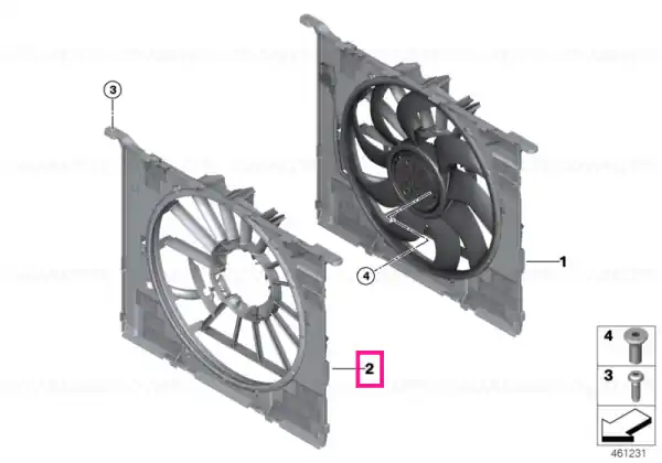 Comandă acum Fan shroud with flaps 850W - BMW