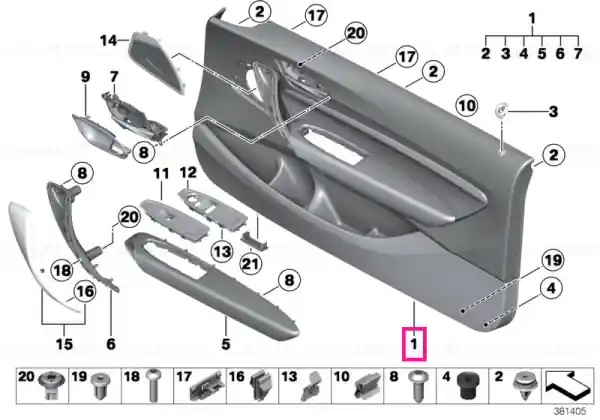 Discount Door trim panel, leather, front left SCHWARZ/BLAU - BMW